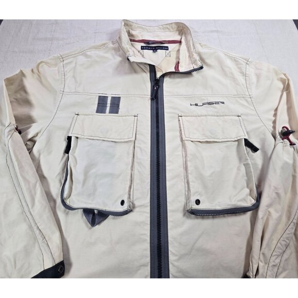 Tommy Hilfiger Beige Utility Field Jacket XL Full Zip Pockets Hong Kong Y2K - Picture 2 of 16